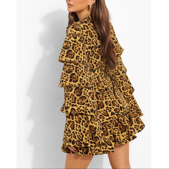 🐆 LEOPARD PRINT RUFFLE LONG SLEEVE DRESS! - Picture 3 of 8